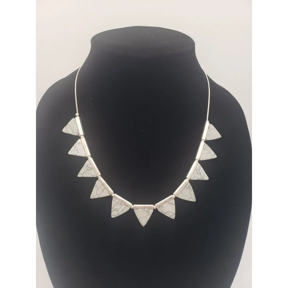 Triangle White Buffalo Stone Boho Style Stone‎ Necklace Womens White Gray 12